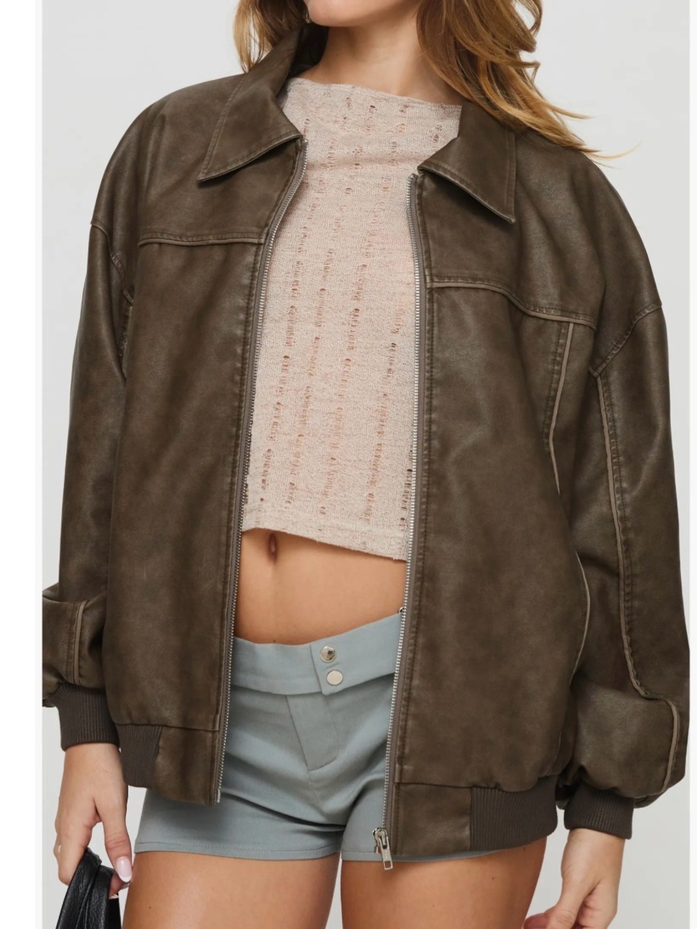 Princess Polly Olive Faux Leather Bomber Jacket